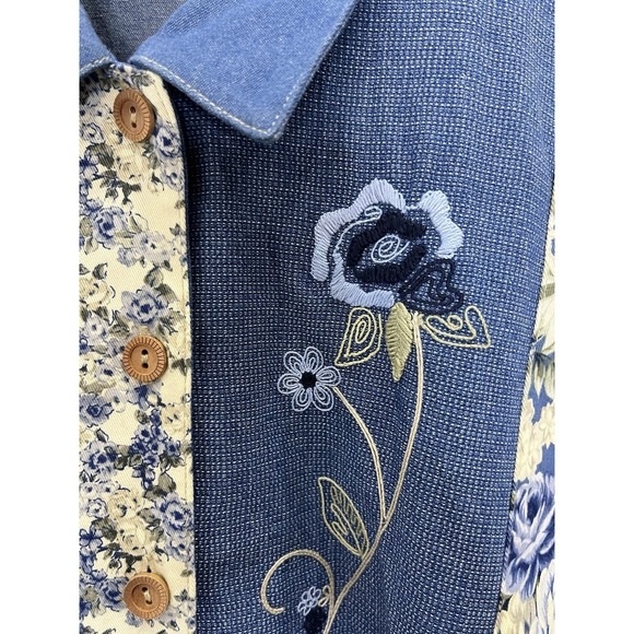 Koret City BluesWomen's  XL Denim Patchwork Embroidered Button Front Shirt - Picture 11 of 14